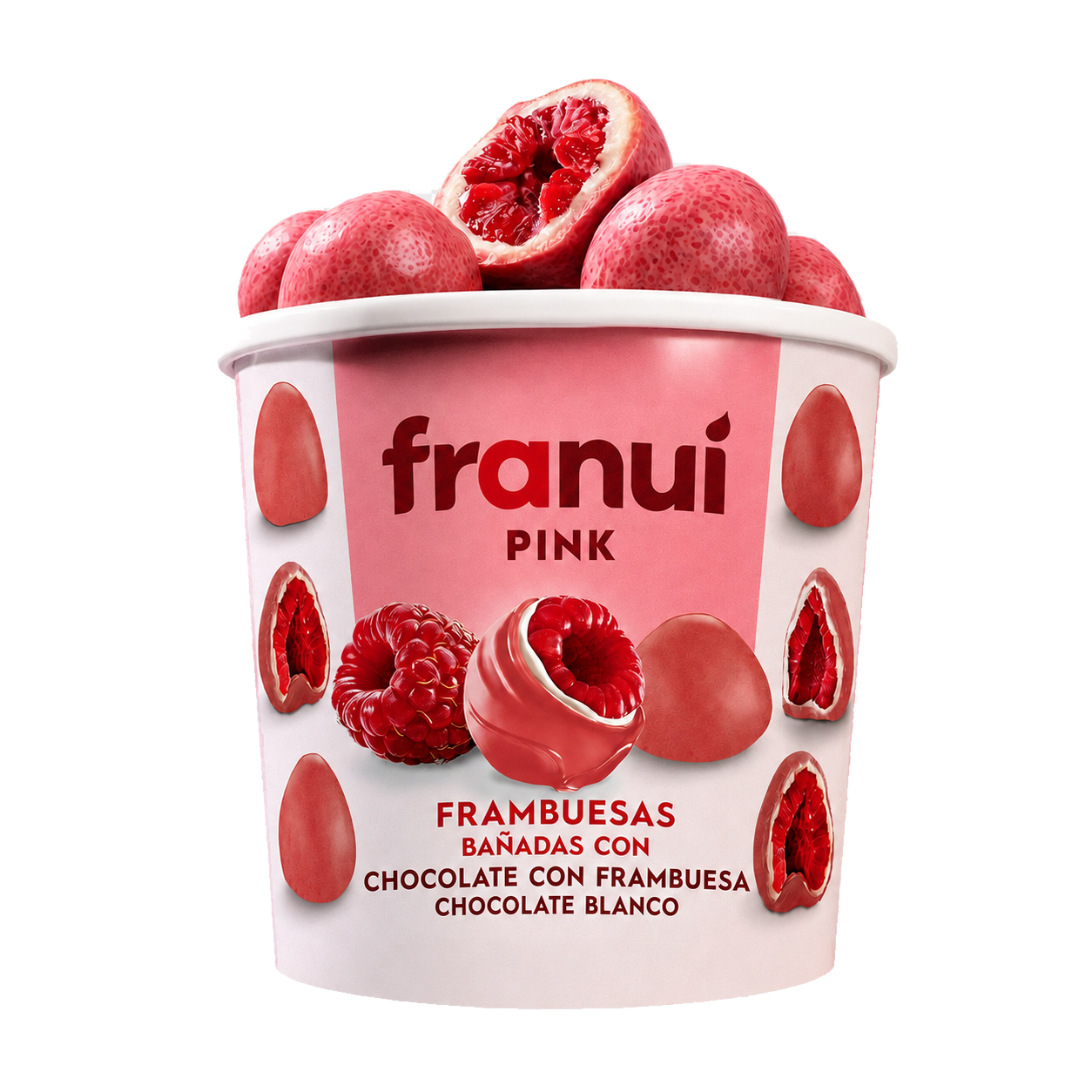 Franui Pink: Chocolate blanco + chocolate con frambuesa